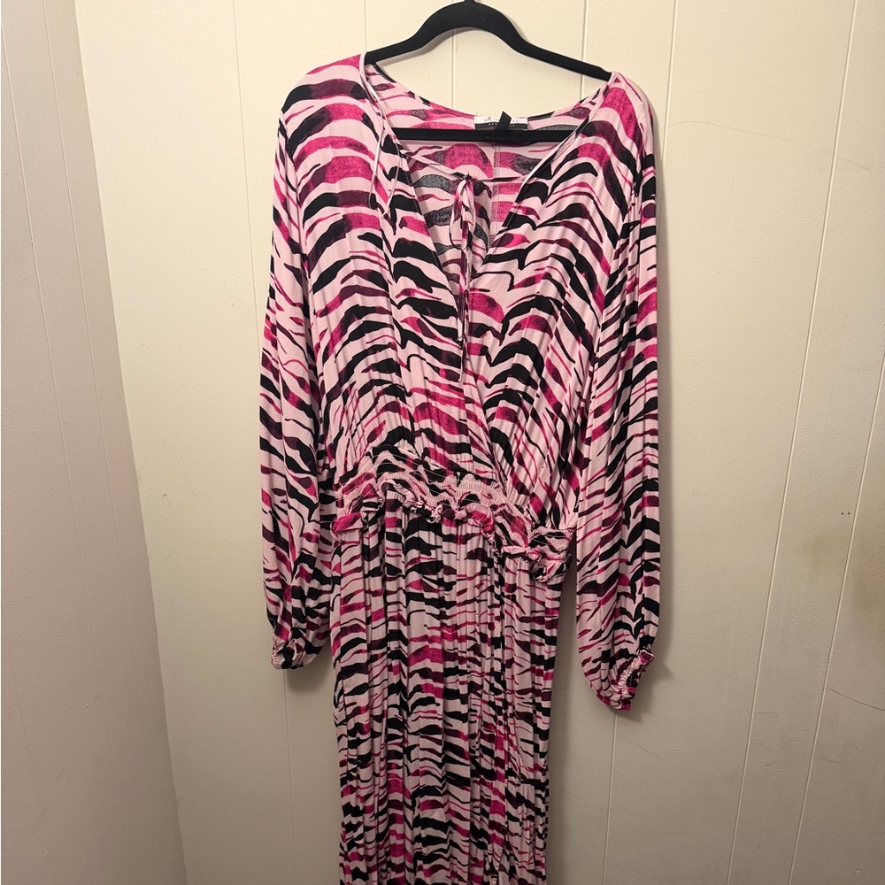 Eloquii Elements Pink and Black Patterned Dress